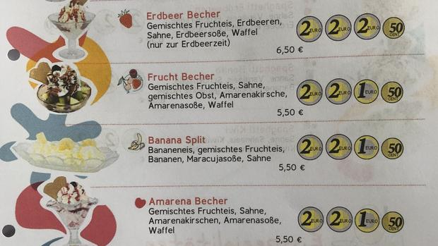 Eine Seite der Speisekarte in Leichter Sprache.