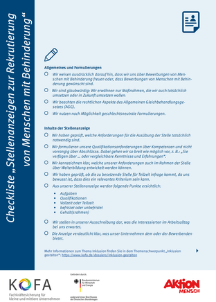Abbildung Seite 1 der Checkliste "Stellenanzeigen zur Rekrutierung von Menschen mit Behinderung"