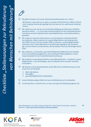 Abbildung Seite 2 der Checkliste "Stellenanzeigen zur Rekrutierung von Menschen mit Behinderung"