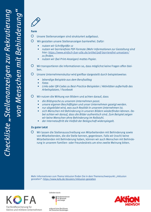Abbildung Seite 3 der Checkliste "Stellenanzeigen zur Rekrutierung von Menschen mit Behinderung"