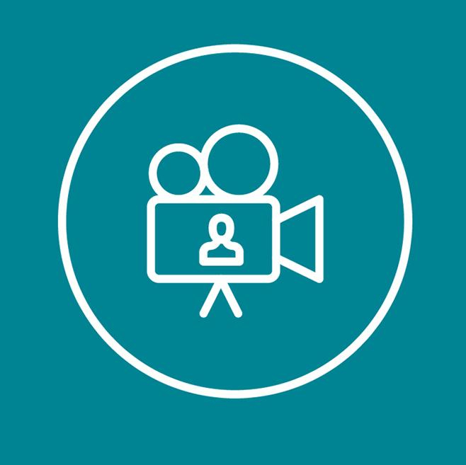 Icon einer Videokamera auf farbigem Grund.