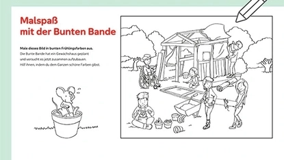 Begleitmaterial "Malspaß mit der Bunten Bande". Ein Ausmalbild.