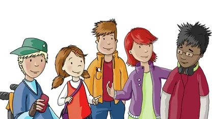 Illustration einer inklusiven Kindergruppe.