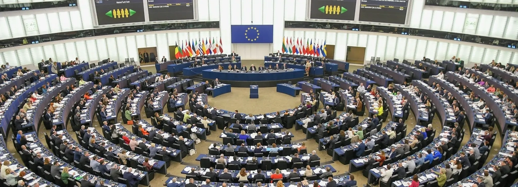 Blick von hinten auf den voll besetzten Plenarsaal des EU-Parlaments in Straßburg