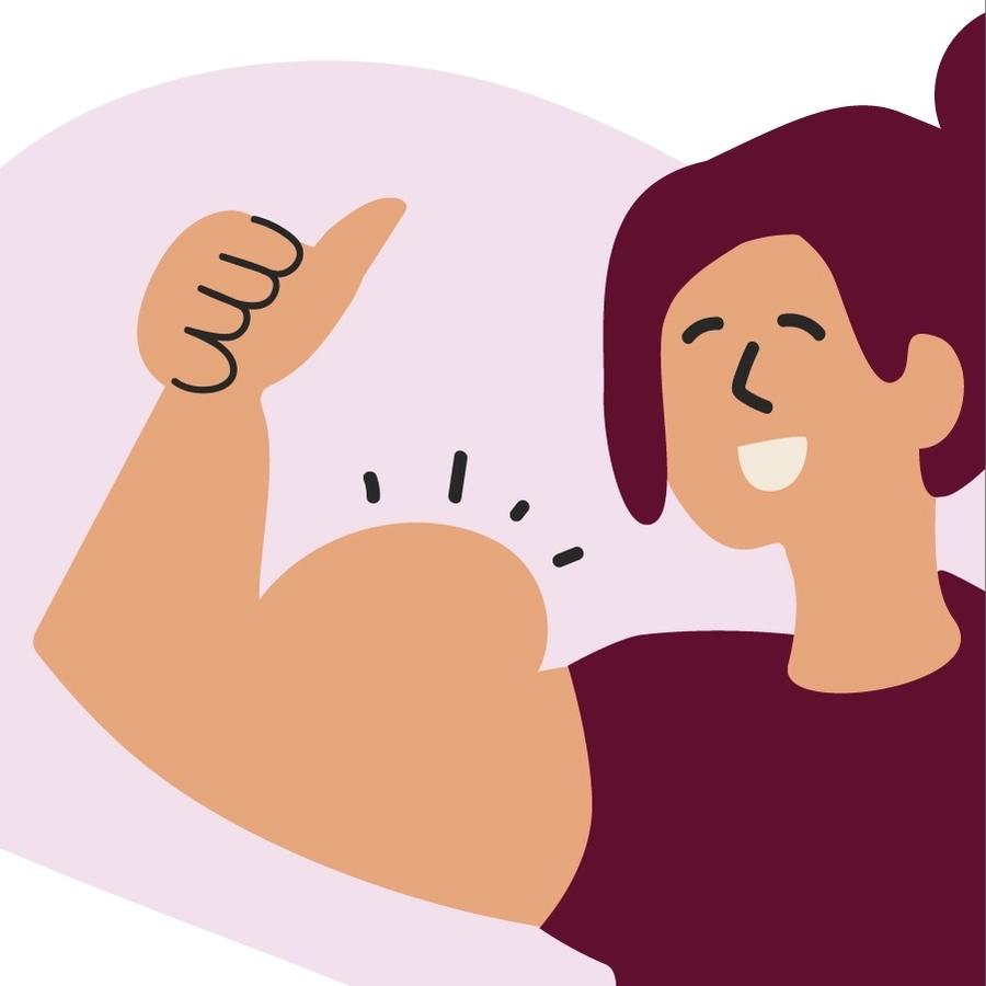 Eine Grafik zeigt eine Person im T-Shirt. Sie hält ihren Arm neben der Schulter angewinkelt und zeigt ihren Bizeps.