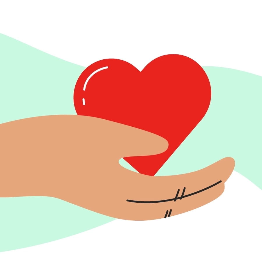 Eine Grafik zeigt eine Hand, die ein Herz hält.