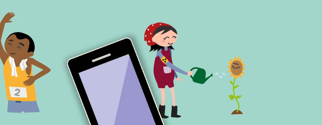Eine Grafik von verschiedenen Emojis mit und ohne Behinderung sowie einem Smartphone.