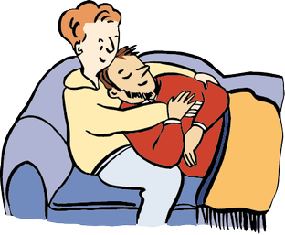 Illustration: eine Frau und ein Mann kuscheln auf einem Sofa