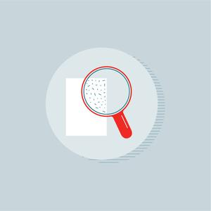 Symbol einer Handlupe über einem Papierblatt