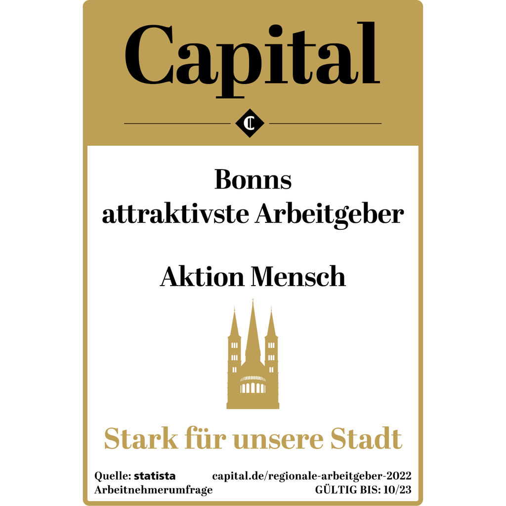 Das Siegel "Bonns attraktivste Arbeitgeber 2021", das der Aktion Mensch verliehen wurde.