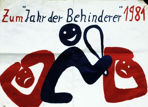 Kinderzeichnung mit der Aufschrift "Zum Jahr der Behinderer 1981".