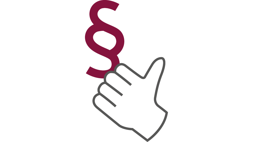 Illustration eines Paragraphenzeichens und eines ausgestreckten Daumens.