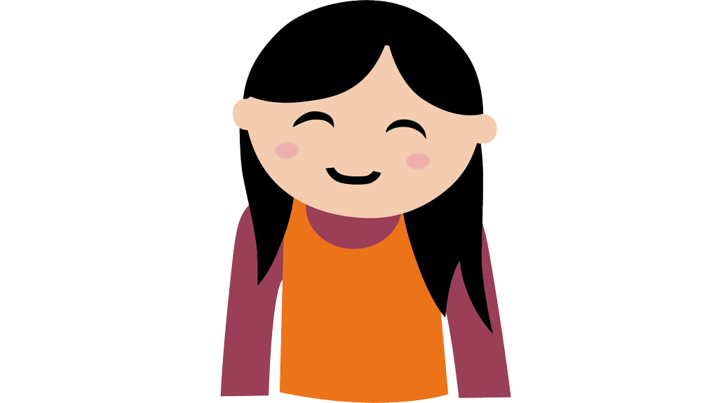 Illustration einer Frau die glücklich und zufrieden lächelt. Sie hat schulterlange schwarze Haare und trägt ein rotes Oberteil und eine oranges Top darüber.