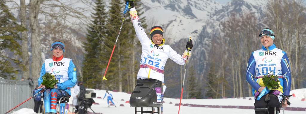 Biathleten mit Behinderung in bei den Paralympics in Sotschi