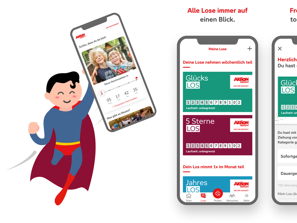 Ein Überblick zu den Screens der Aktion Mensch-App.