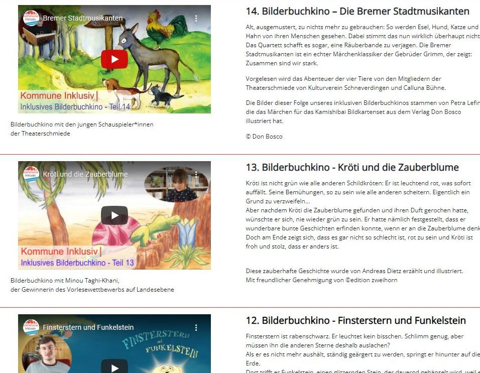 Bildschirmfoto der Seite Bilderbuchkino Schneverdingen
