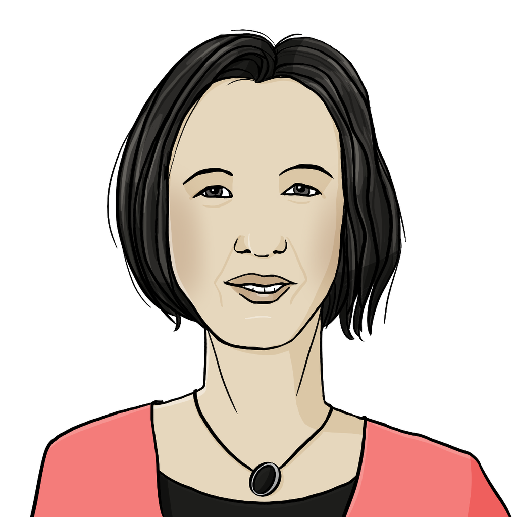 Illustration einer Frau mit kurzen dunklen Haaren