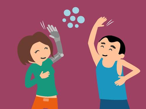 Eine Grafik mit zwei Inklumojis auf rötlichem Hintergrund.