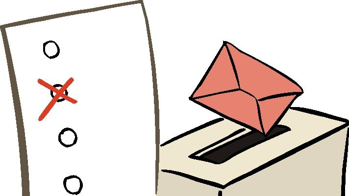 Wahlurne mit Stimmzettel