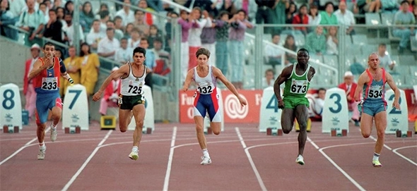 100-Meter-Lauf der Armamputierten bei den Paralympics 1992 in Barcelona