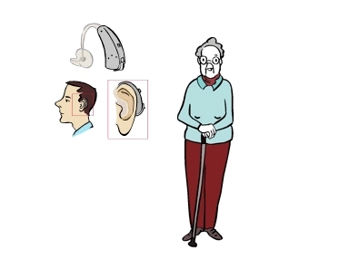 Frau mit Blindenstock und Mann mit Hörgerät