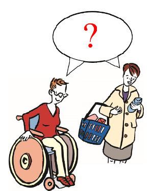 Rollstuhlfahrerin wird von einer Frau beim Einkauf begleitet