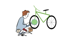 ein Mann repariert ein Fahrrad