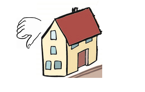 Einfamilienhaus und die Abbildung eines nach unten gereckten Daumen