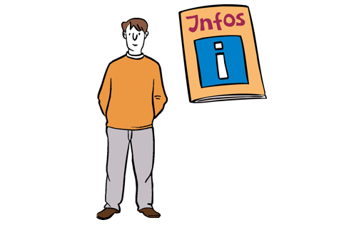 ein Mann, daneben eine Broschüre mit Infos