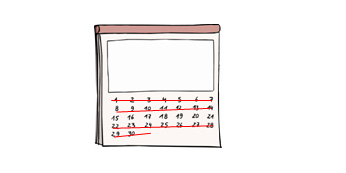 Kalenderblatt mit 30 Tagen, die alle durchgestrichen sind
