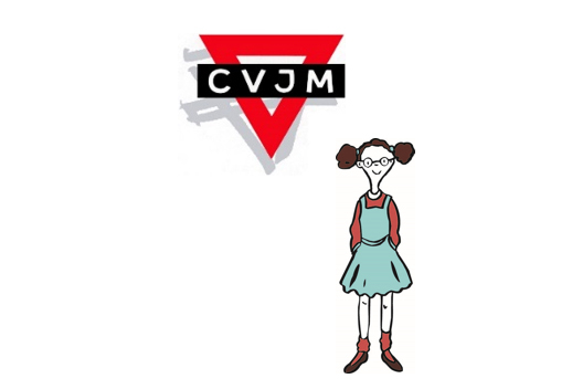 Logo des CVJM und ein Mädchen mit Zöpfen
