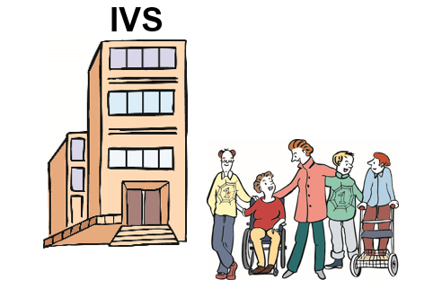 Menschen mit und ohne Behinderung stehen neben einem Haus