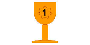 Pokal mit der aufgemalten Ziffer 1