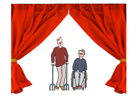 zwei Männer mit Behinderung spielen Theater