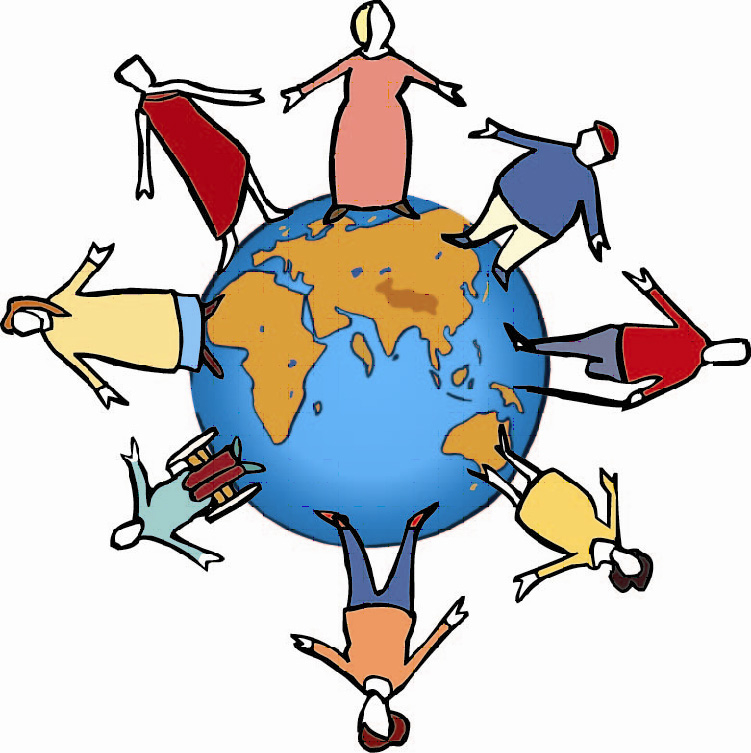 Kinder fassen sich an den Händen und stehen dabei auf einer Weltkugel