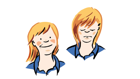 lachende und traurige Frau