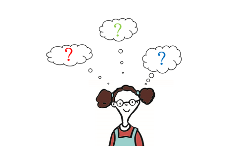 Mädchen mit einer Denkblase mit Fragezeichen