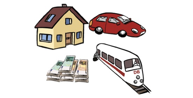 Häuser, Auto, Geld und Zug
