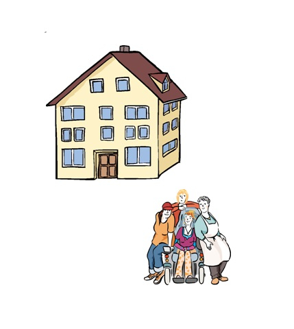 Wohnhaus und Menschen