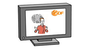 Fernseher mit Sprecherin und ZDF-Logo