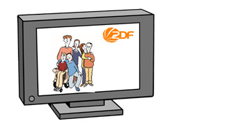 Fernseher mit Menschen und ZDF-Logo