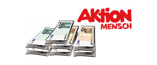 Geldstapel und ein Logo der AktionMensch