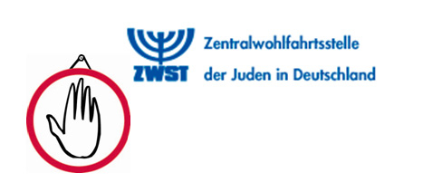 ZWST-Logo und Schild mit Stophand