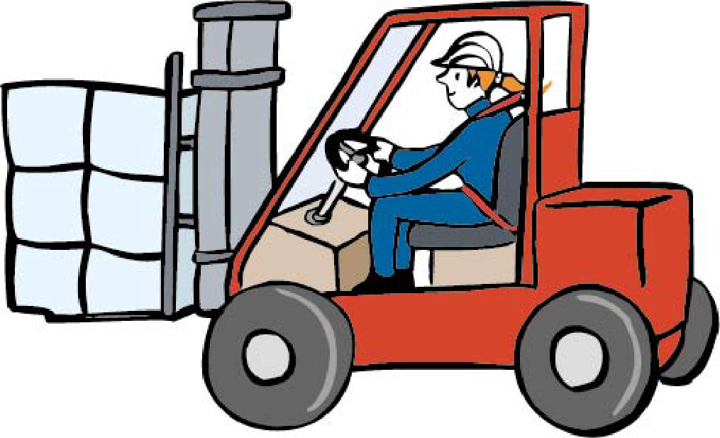 Mann fährt einen Gabelstapler