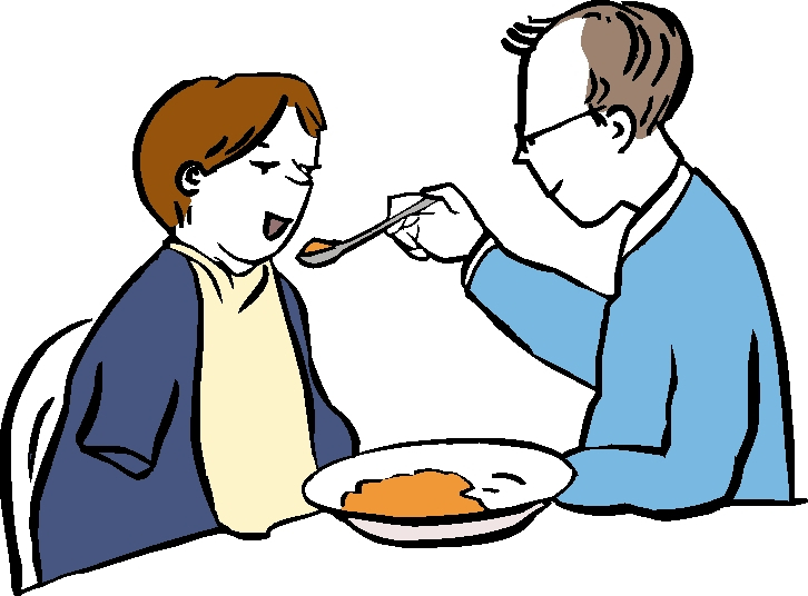 Mann füttert eine Frau ohne Arme