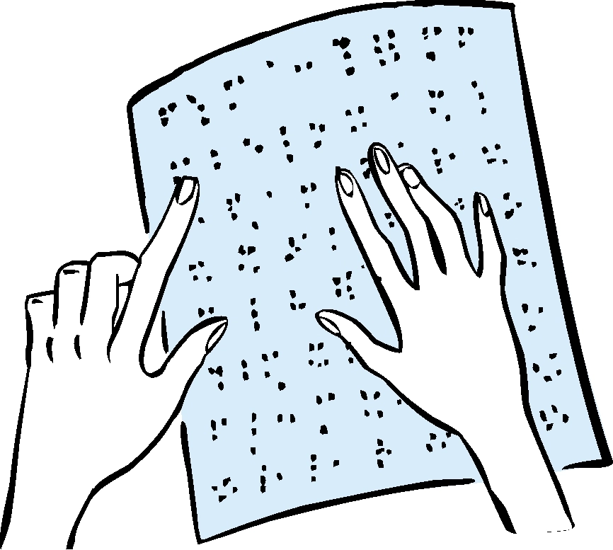 Finger streichen über ein Papier mit Blindenschrift