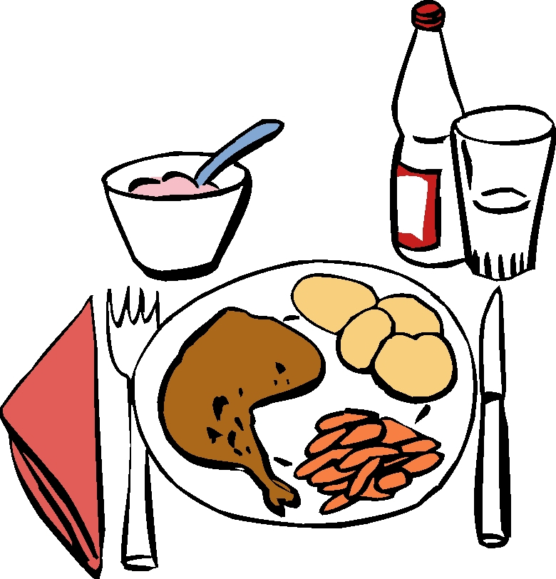 Teller mit Essen, Serviette, Gabel und Messer, Flasche und Glas