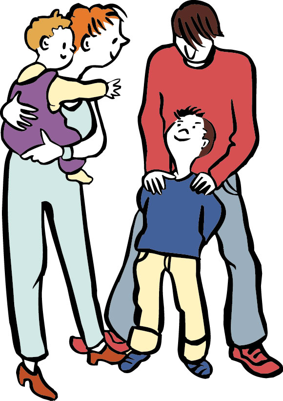 Mann, Frau und zwei Kinder