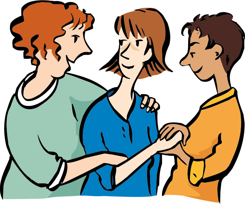 drei Frauen fassen sich an den Händen