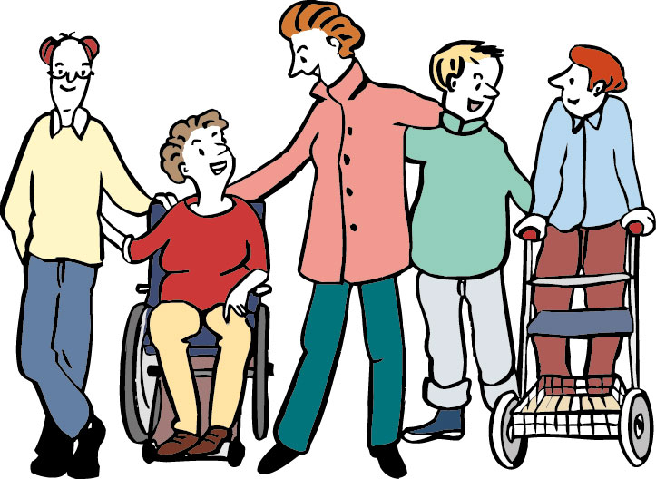 Menschen mit und ohne behinderung stehen in einer Reihe nebeneinander